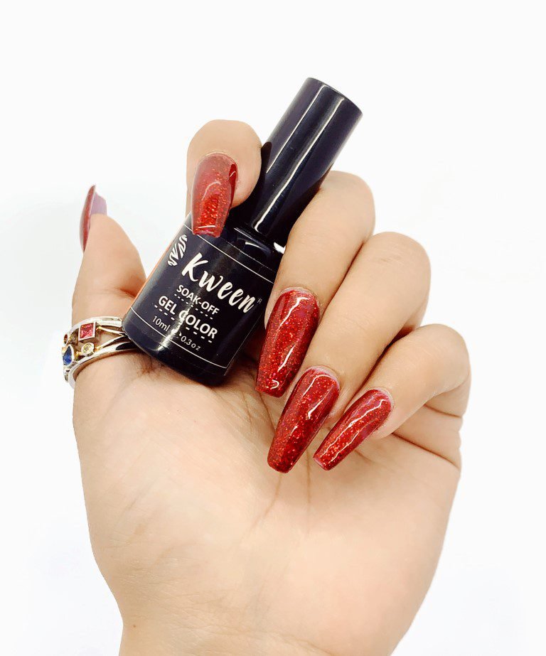 Red Gel polish Glittery shinny soak off uv nail paint